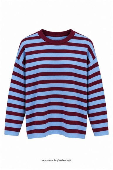 Pinterestt Style Çizgili Bluz Bordo