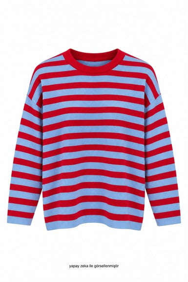 Pinterestt Style Çizgili Bluz Kırmızı