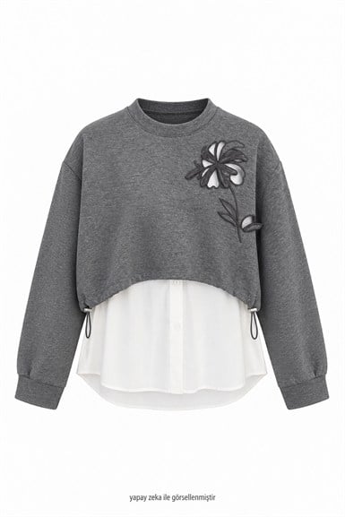 Ross Çiçek Aplikeli Sweatshirt Gri