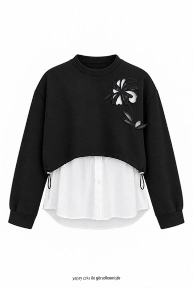 Ross Çiçek Aplikeli Sweatshirt Siyah