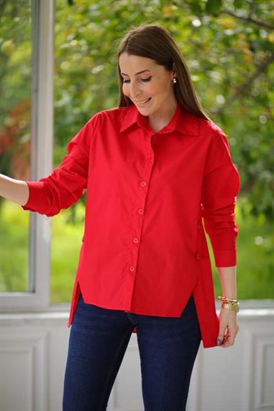 Dornie Yan Düğmeli Gömlek Kırmızı