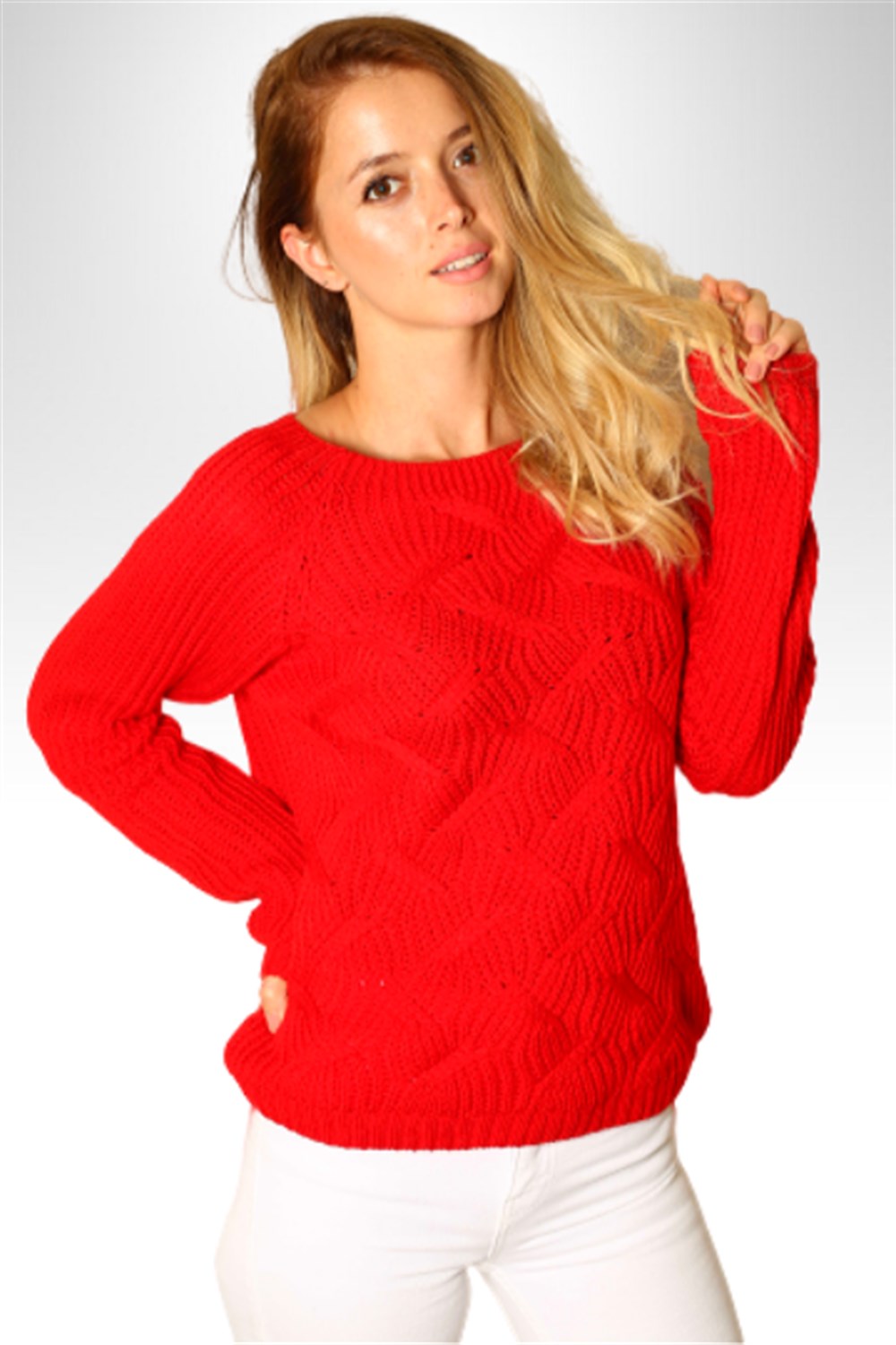 Kırmızı Bayan Triko Kazak Uygun Fiyatlı Kaliteli Bayan Triko Kazak Modelleri  Ocean Knitwear
