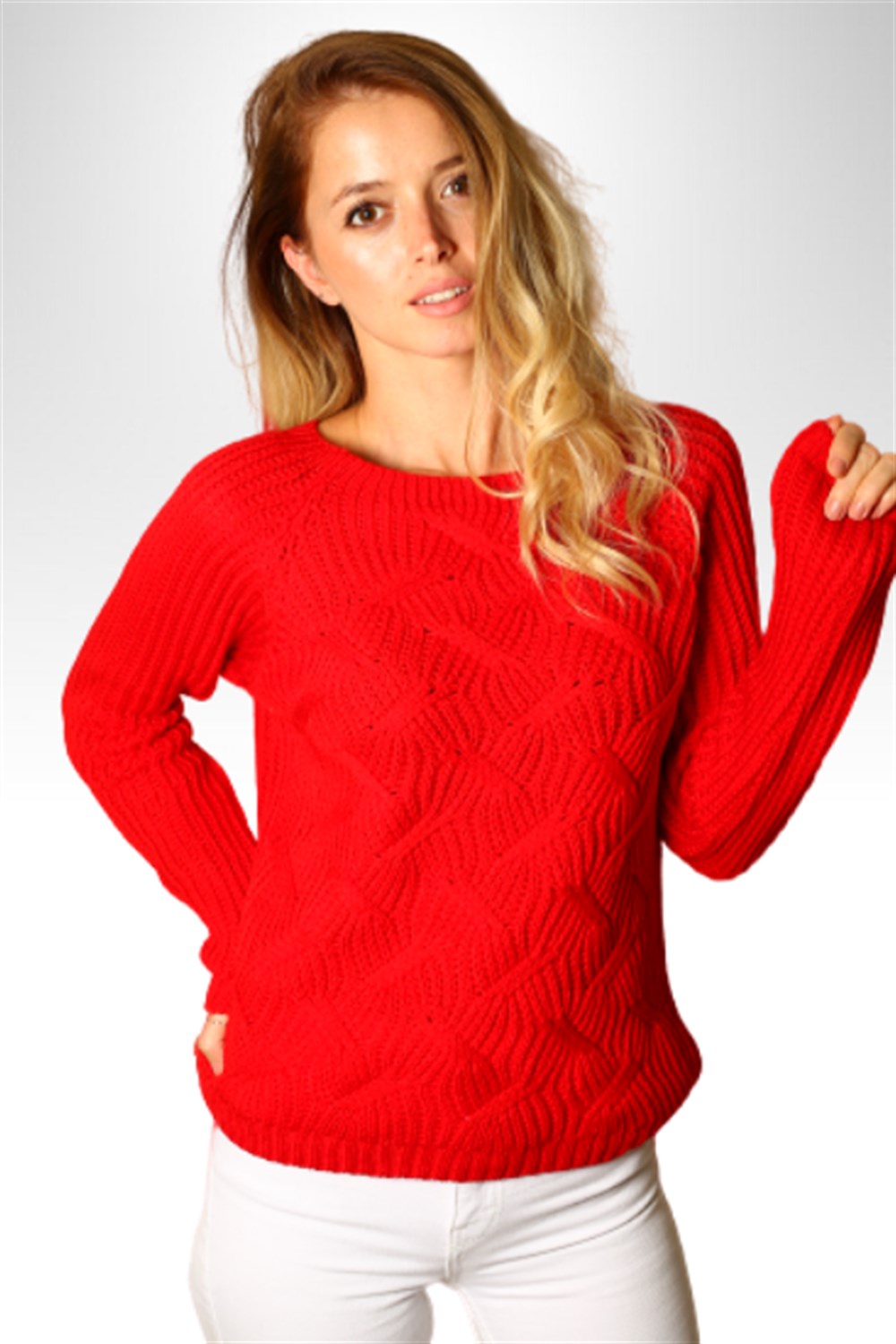 Kırmızı Bayan Triko Kazak Uygun Fiyatlı Kaliteli Bayan Triko Kazak  Modelleri Ocean Knitwear