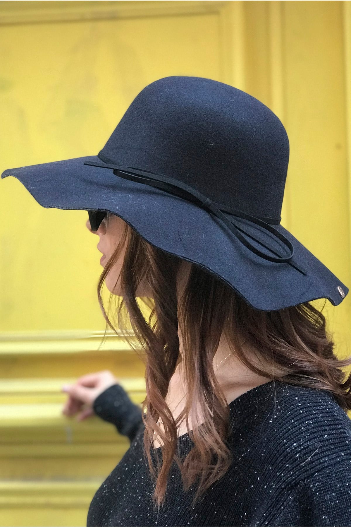 Womens Ruffle Black Fedora Hat