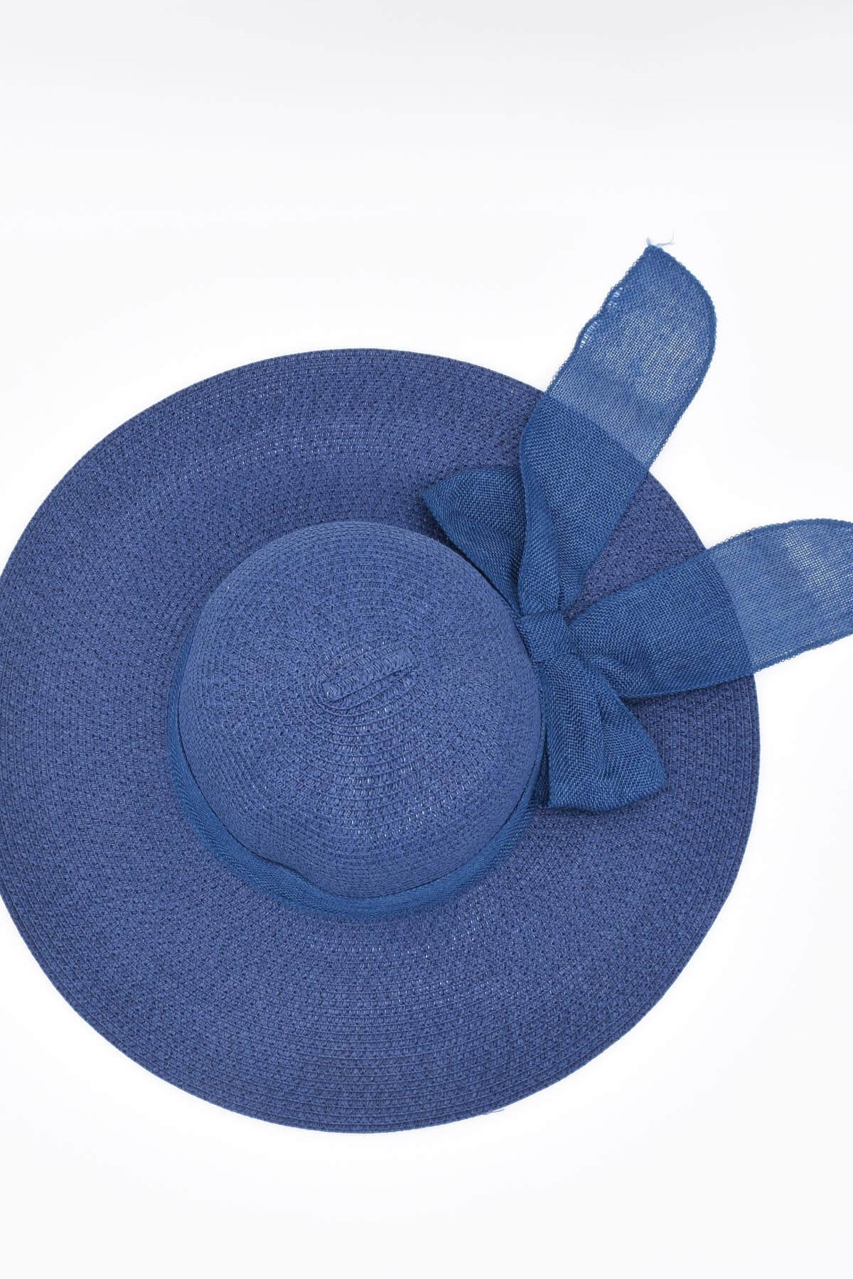Kadın Geniş Siperli Lacivert Hasır Şapka