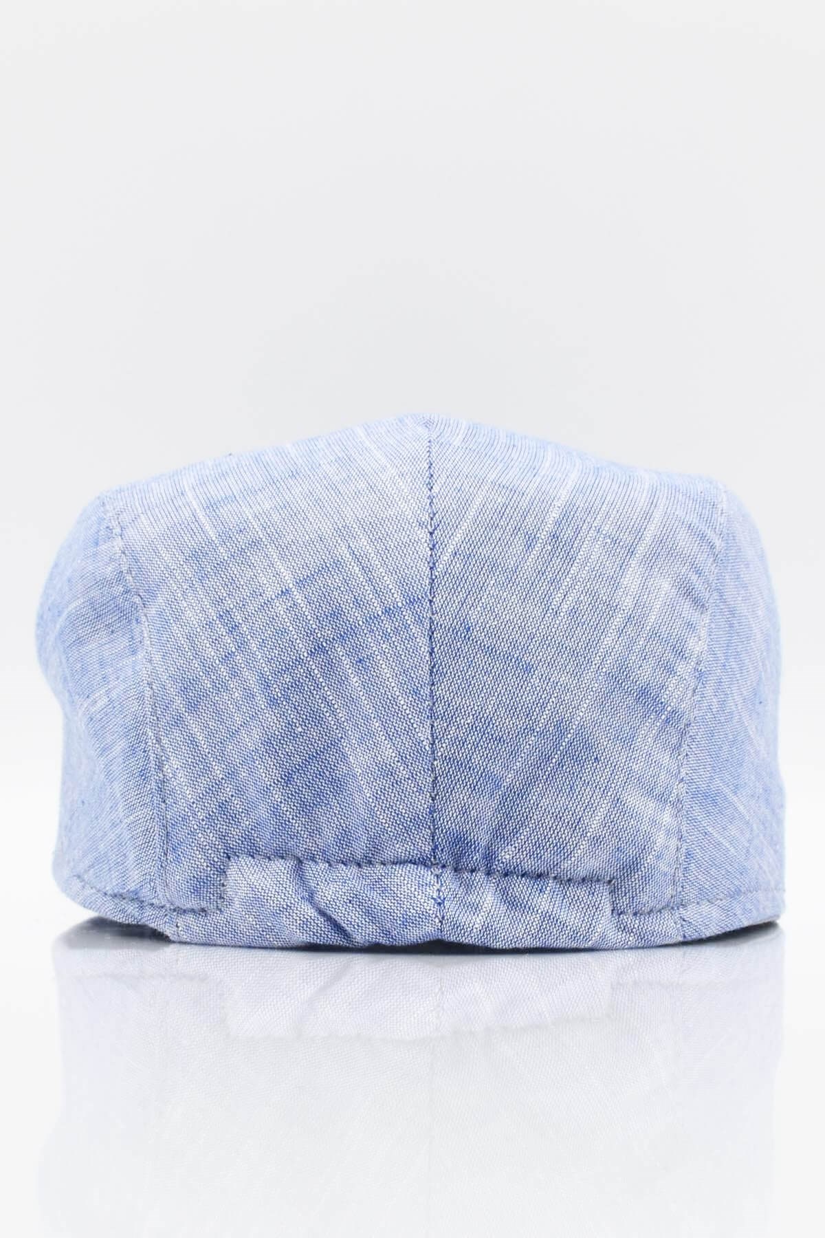 Erkek Düz Pamuklu Mavi Flat Cap Kasket