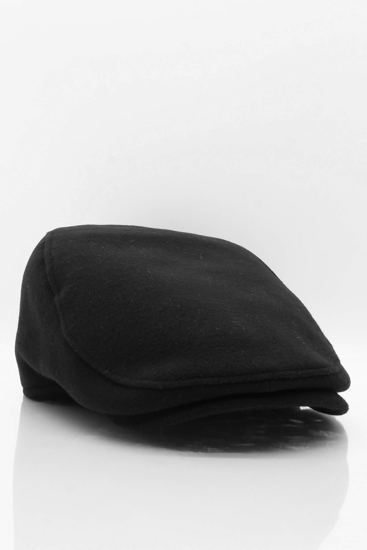 Erkek Şapka Siyah Kışlık Trend Flat Cap Yün Kasket
