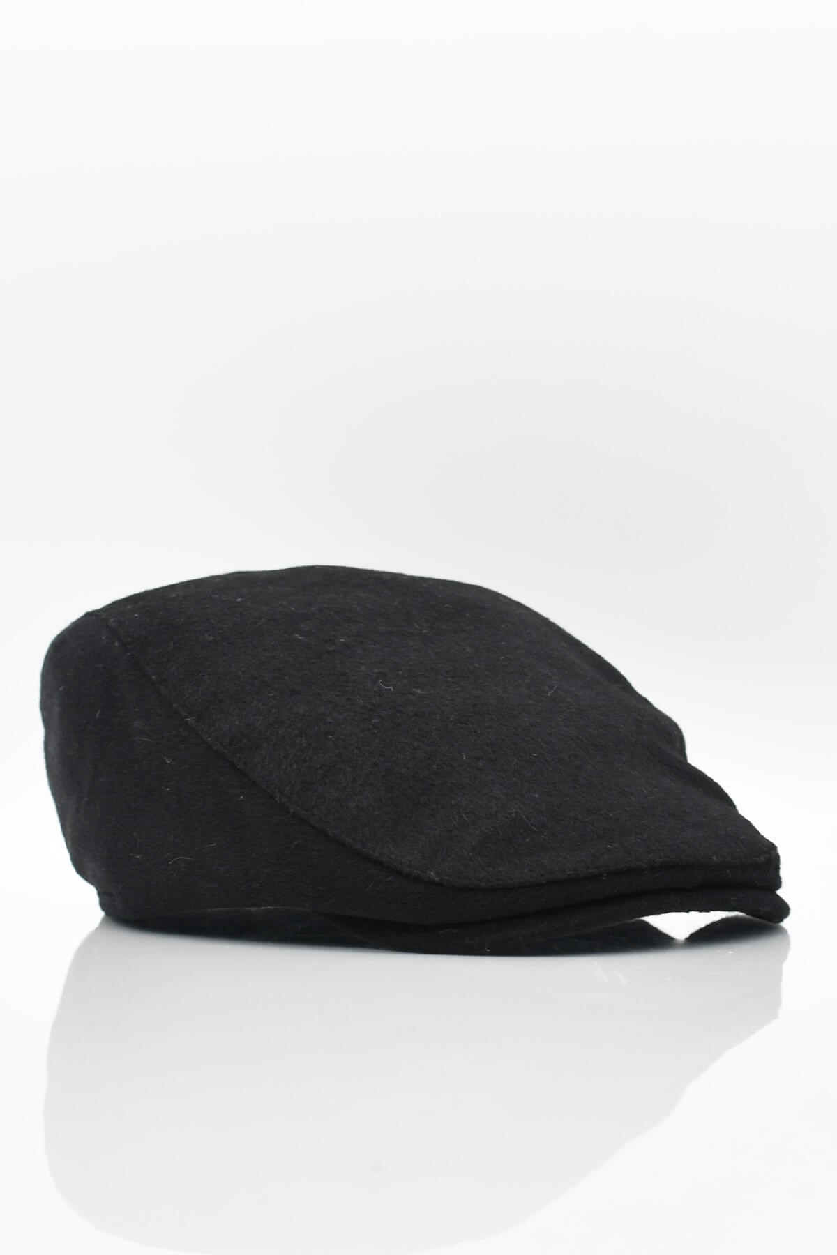 Siyah Yünlü Kışlık Erkek Kasket Driver Şapka Flat Cap