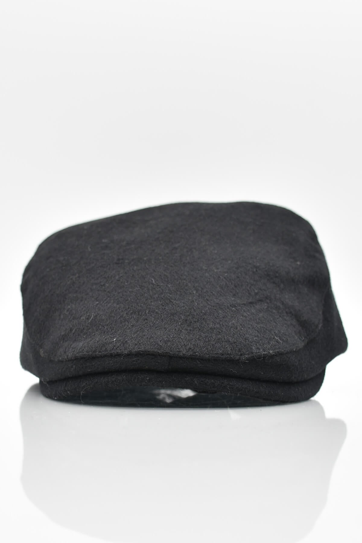 Siyah Yünlü Kışlık Erkek Kasket Driver Şapka Flat Cap