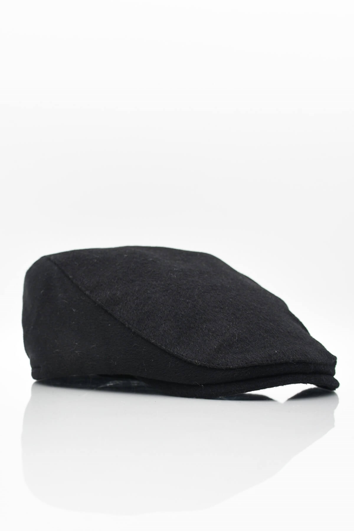 Siyah Yünlü Kışlık Erkek Kasket Driver Şapka Flat Cap
