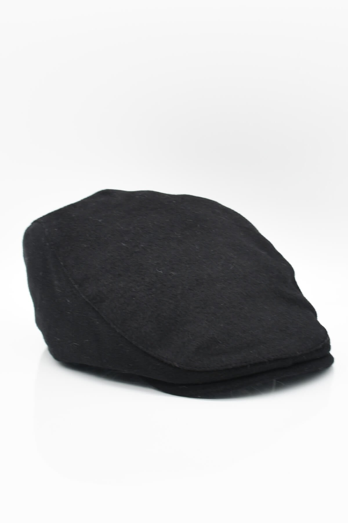 Siyah Yünlü Kışlık Erkek Kasket Driver Şapka Flat Cap