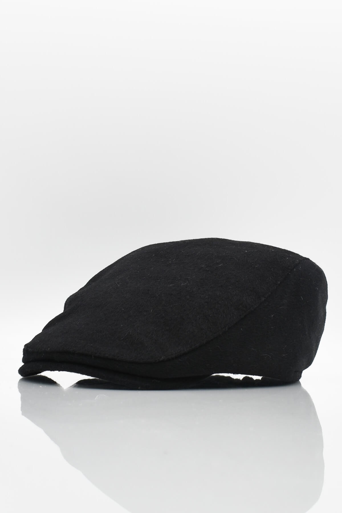 Siyah Yünlü Kışlık Erkek Kasket Driver Şapka Flat Cap