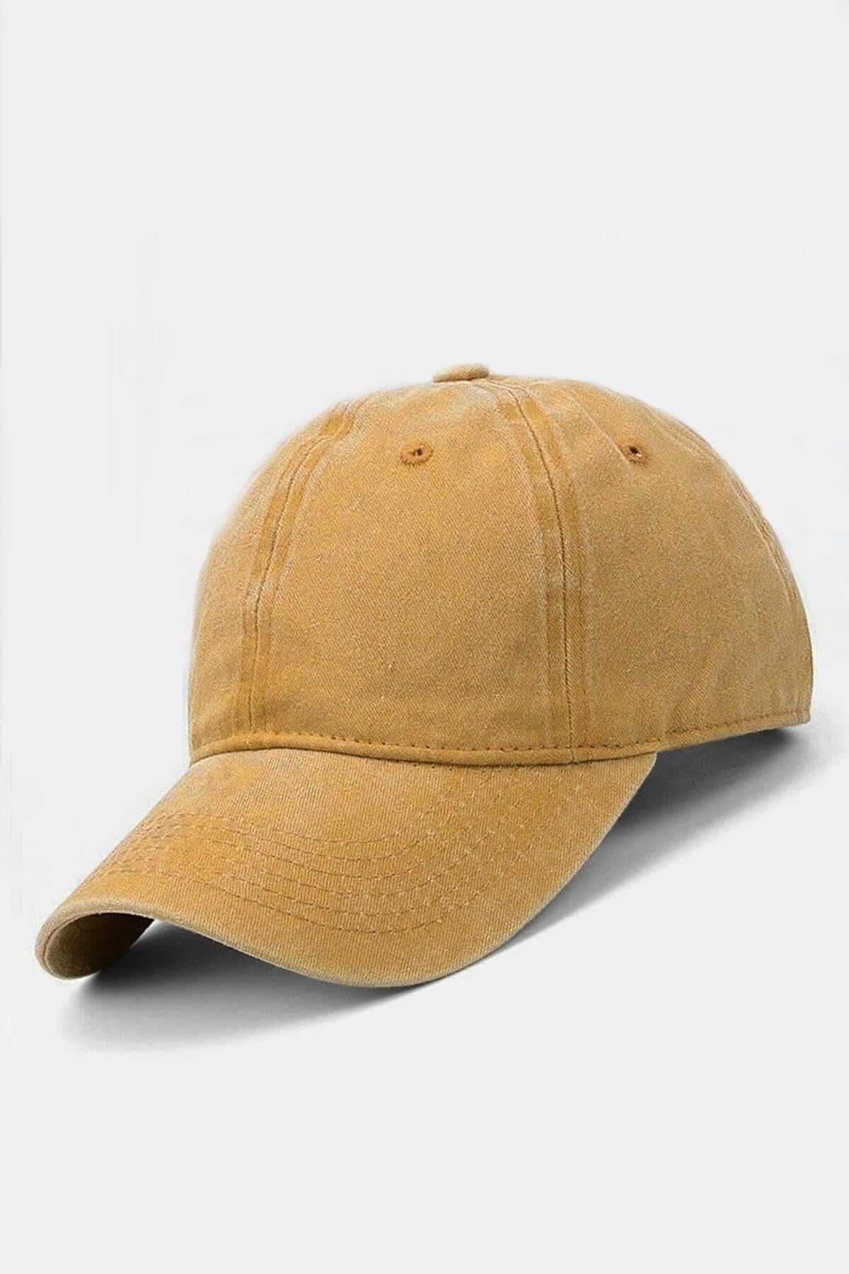 Mens Washed Hat Outdoor Cap Flat Cap-Mustard
