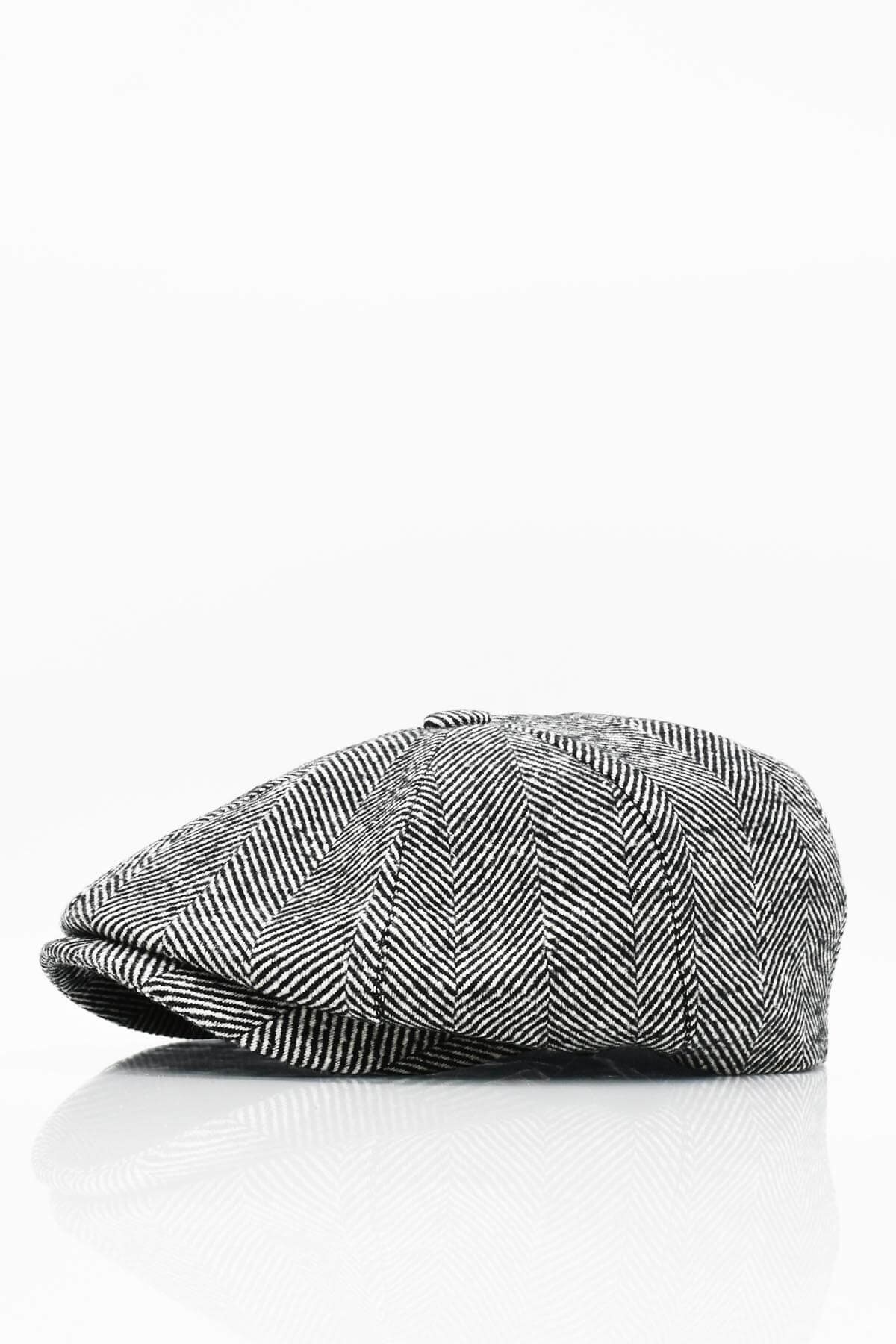 Mens Herringbone Patterned English Flat Cap Winter Hat