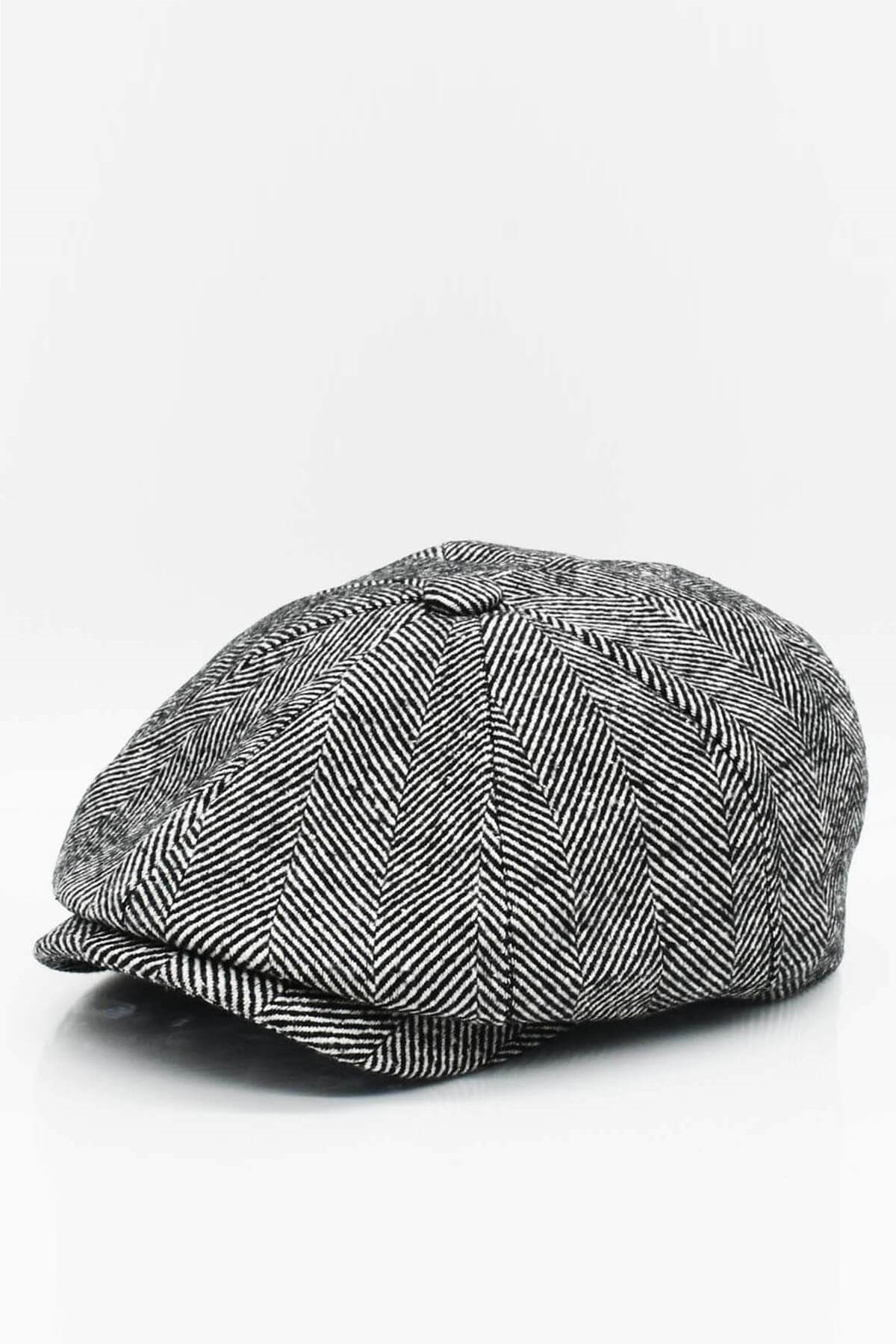 Mens Herringbone Patterned English Flat Cap Winter Hat