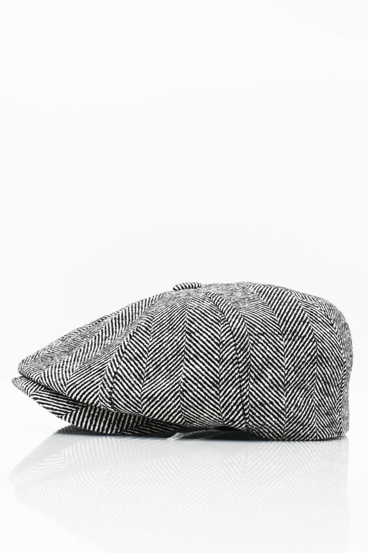 Mens Herringbone Patterned English Flat Cap Winter Hat