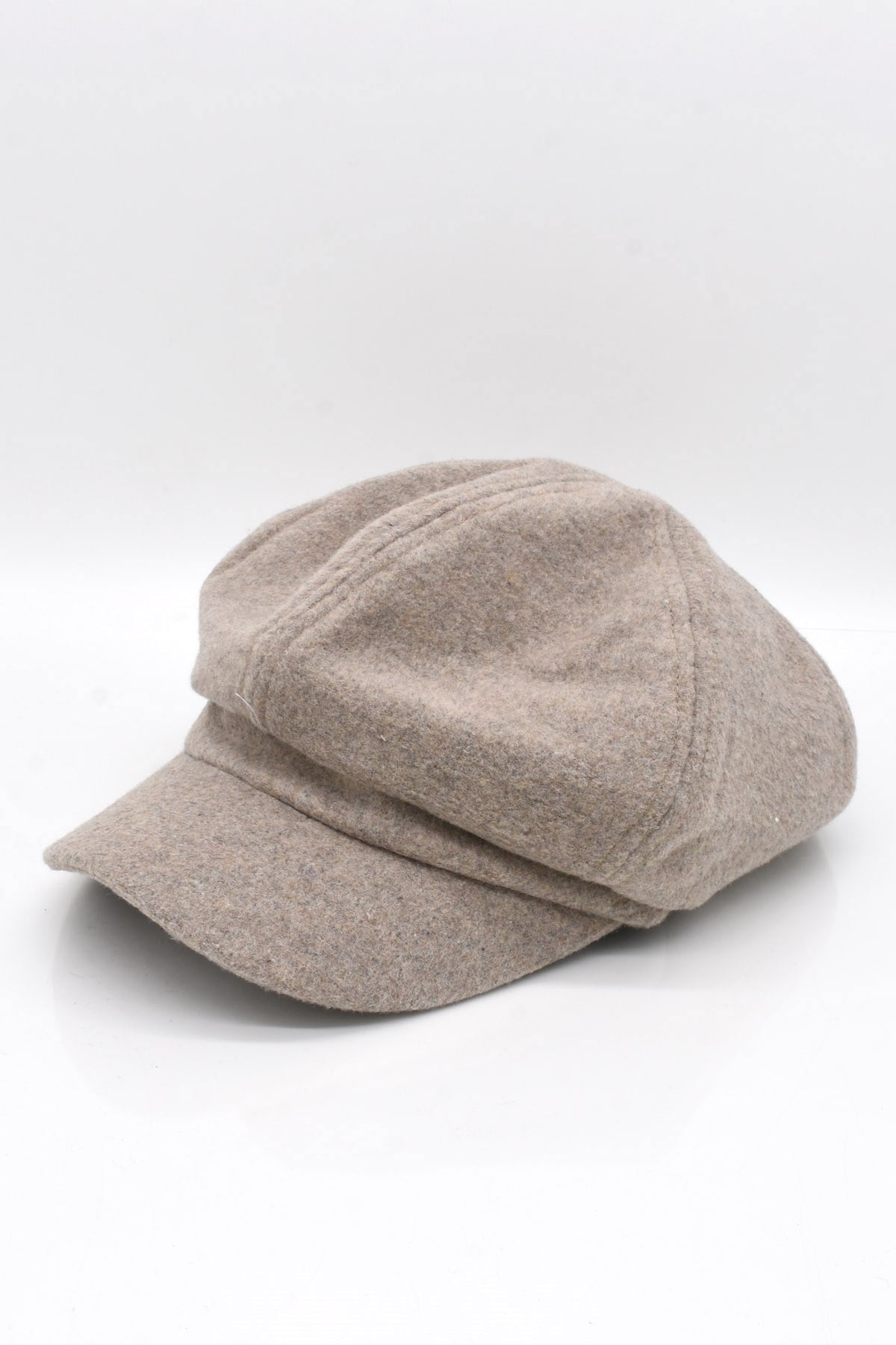 Kadın Kasket Yün Flat Cap Vizon Şapka