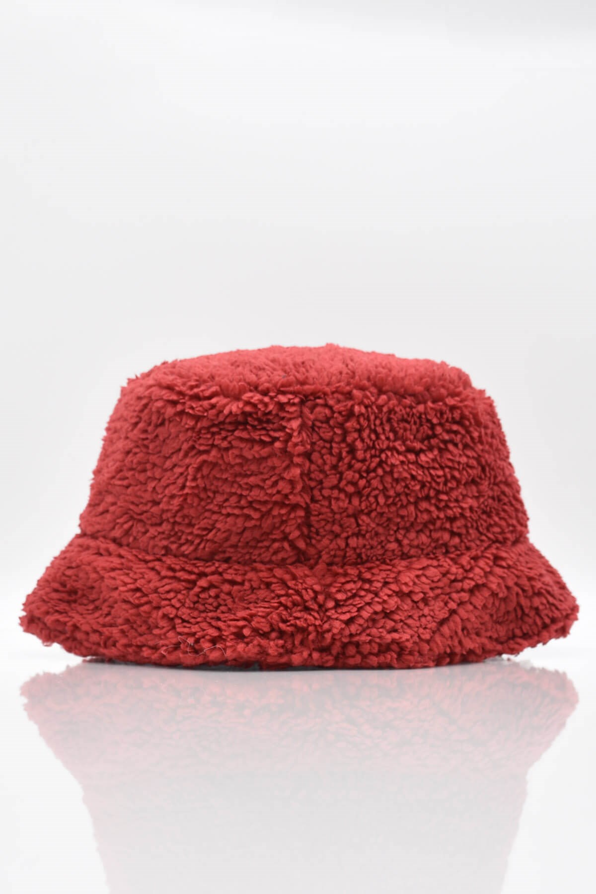 Kadın Sherpa Kürklü Bordo Bucket Şapka