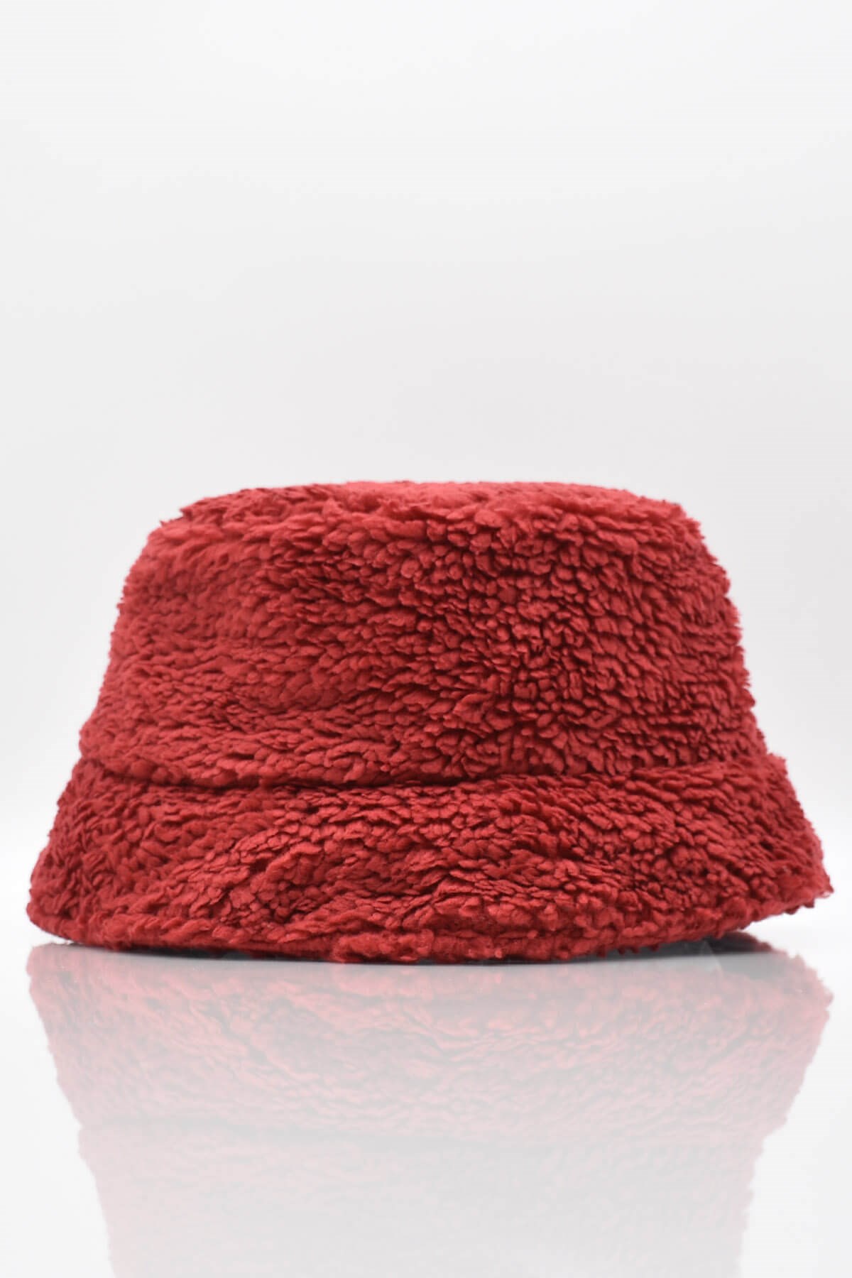 Kadın Sherpa Kürklü Bordo Bucket Şapka