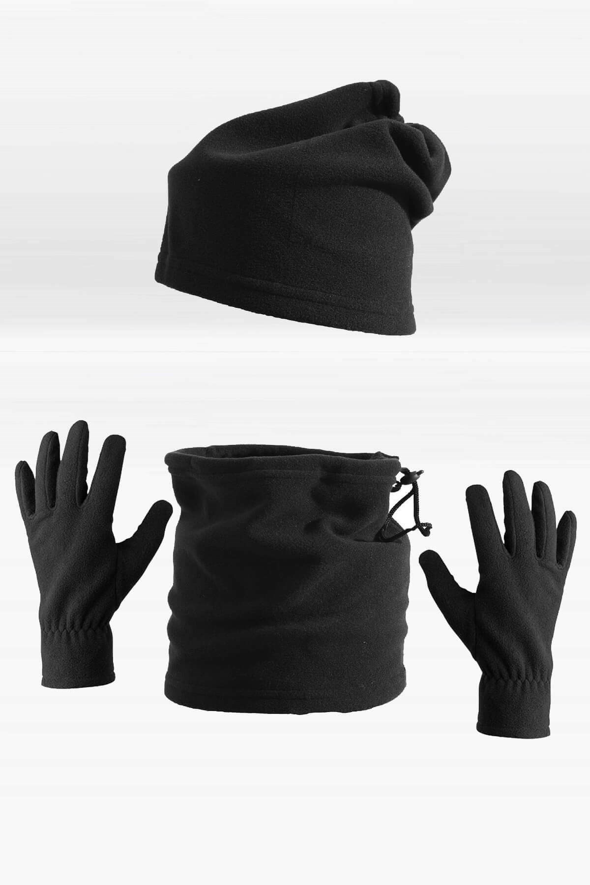 Erkek Polar Set Boyunluk+Eldiven+Bere+Çorap 4lü Kışlık Set