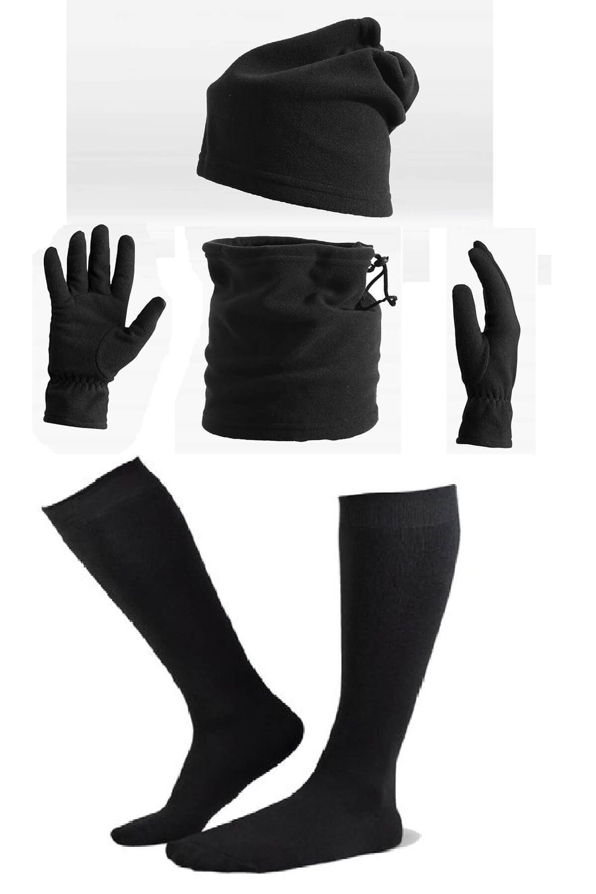 Erkek Polar Set Boyunluk+Eldiven+Bere+Çorap 4lü Kışlık Set