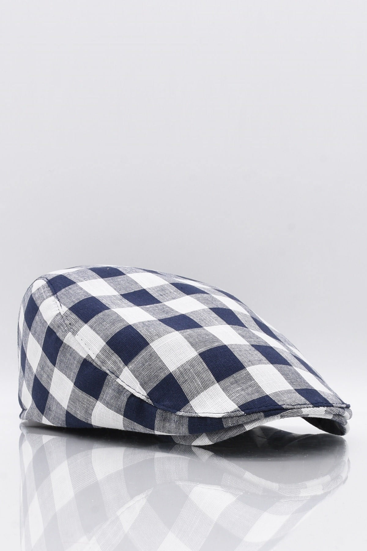 Erkek Lacivert Ekoseli Kasket Yazlık Flat Cap Şapka