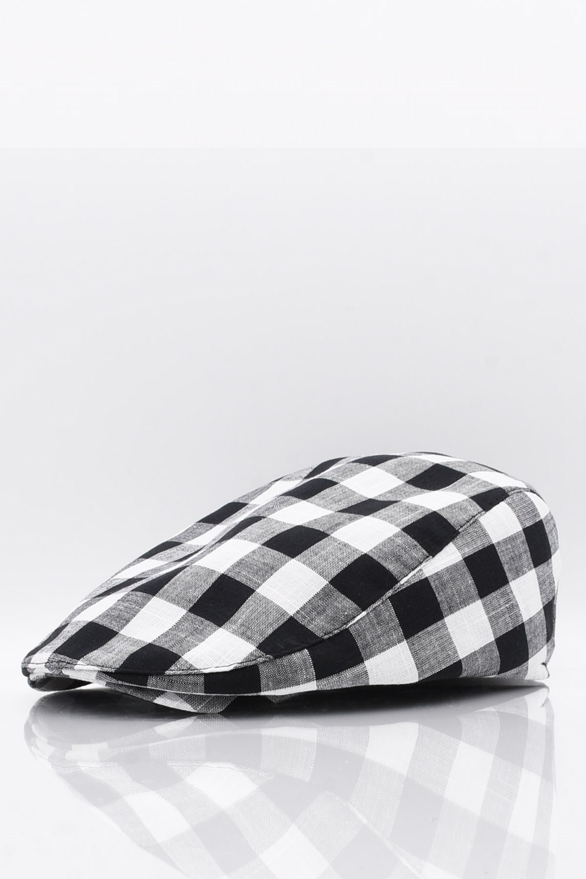 Erkek Siyah Ekoseli Kasket Yazlık Flat Cap Şapka