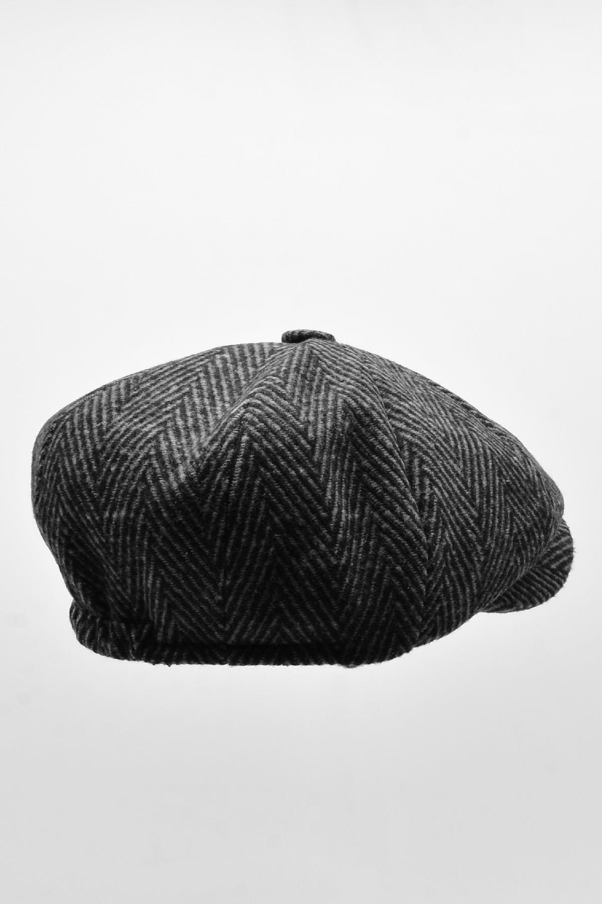 Herringbone Patterned 8 Piece Flat Cap - Grey