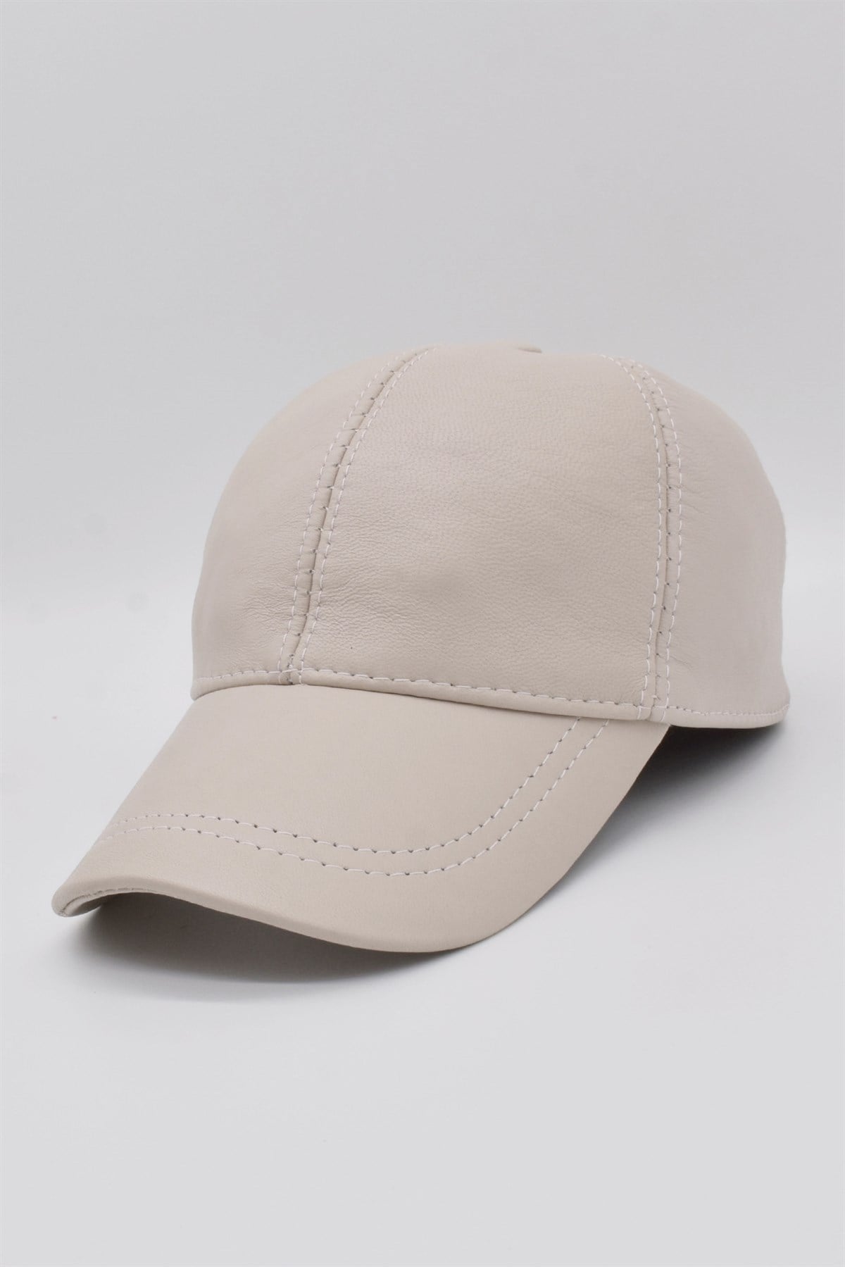 Beige Leather Mens Cap Hat