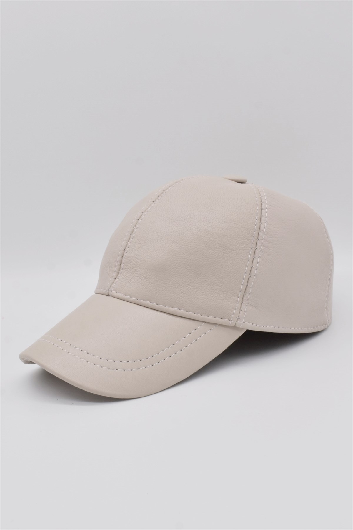Beige Leather Mens Cap Hat