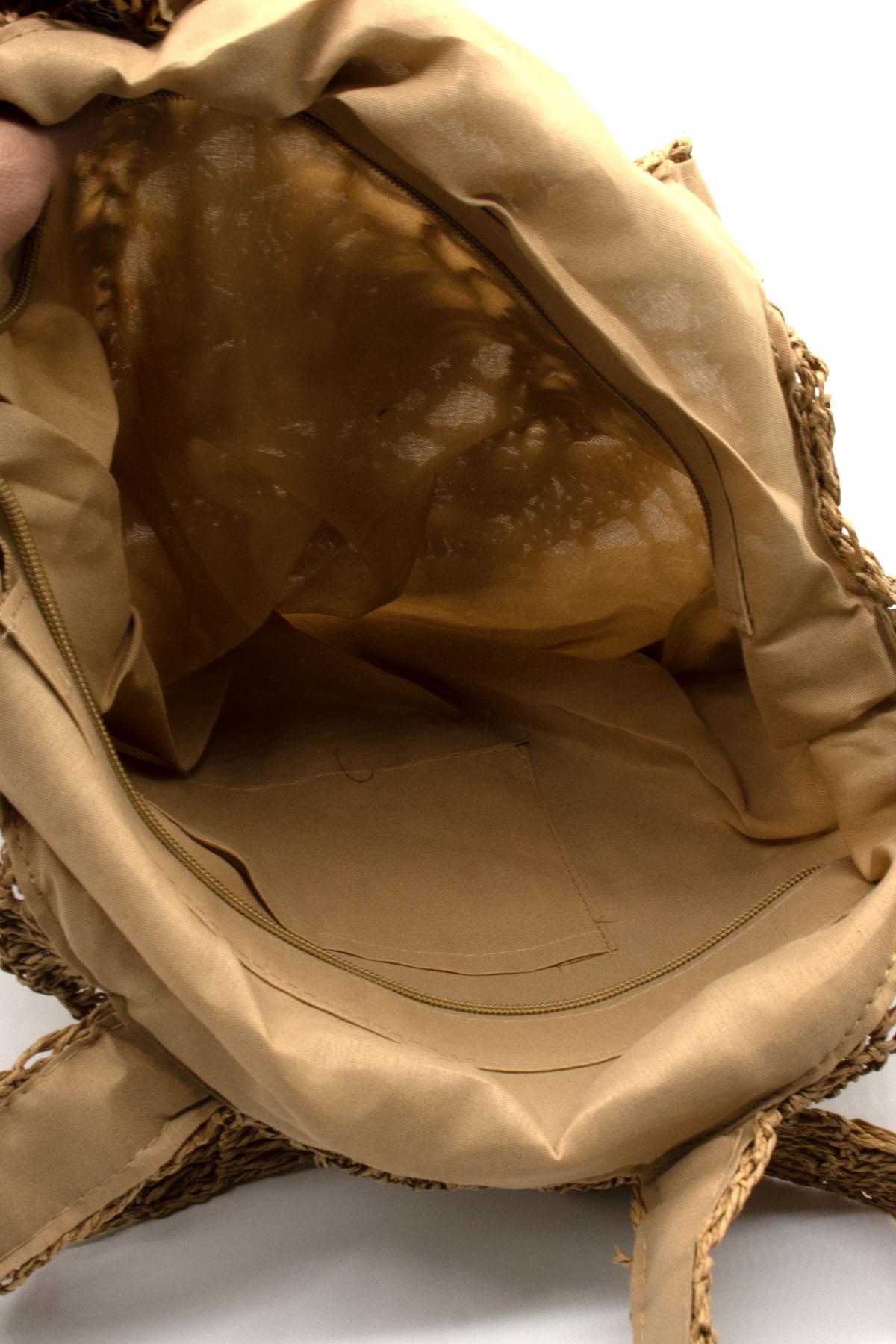 Bohem Örgü Hasır Plaj Çantası Yuvarlak El Yapımı Yazlık Omuz Çantası