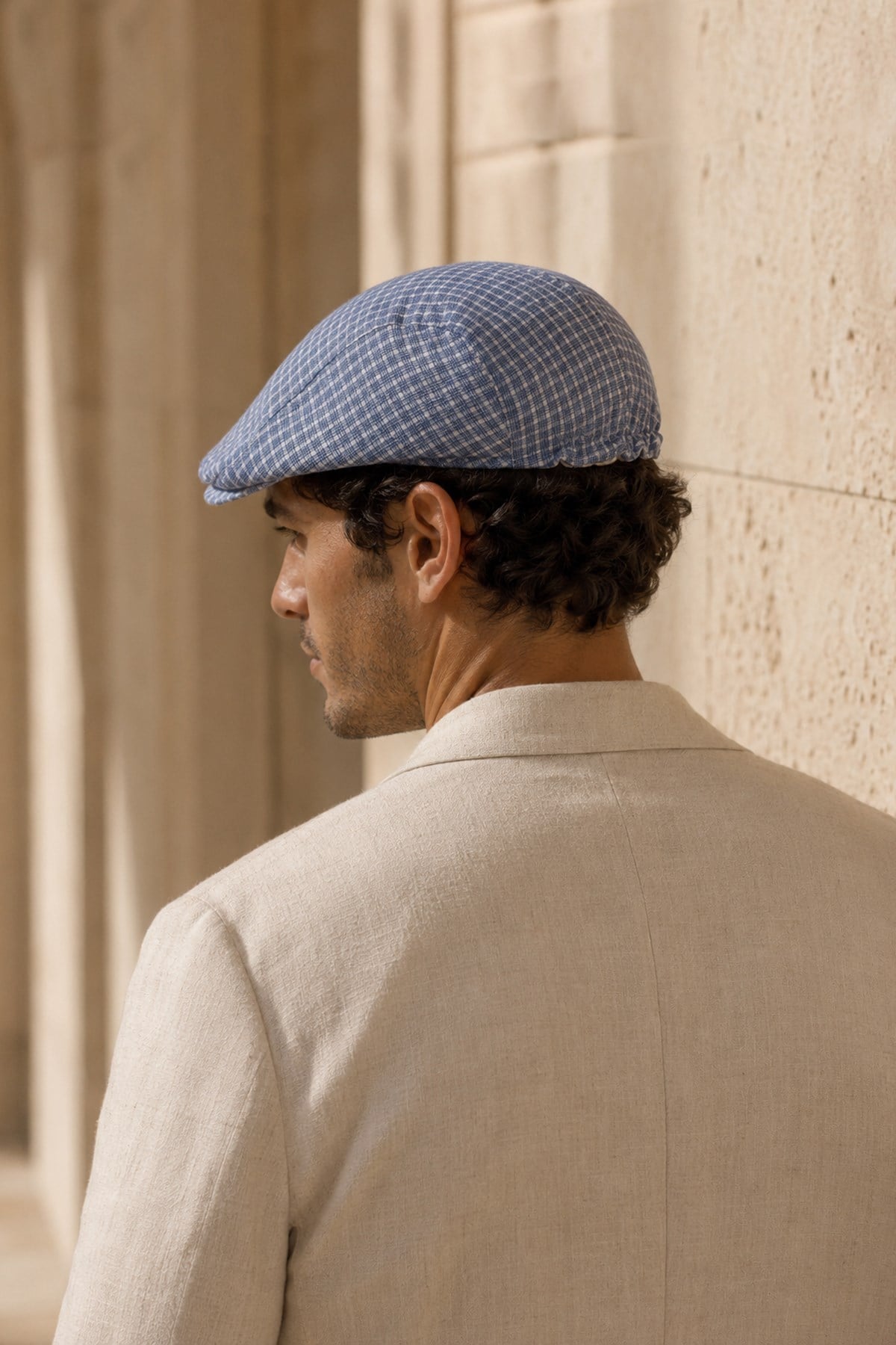 Capri Navy Keten Dokulu Slim Fit Kasket – Flat Cap | Riviera Collection