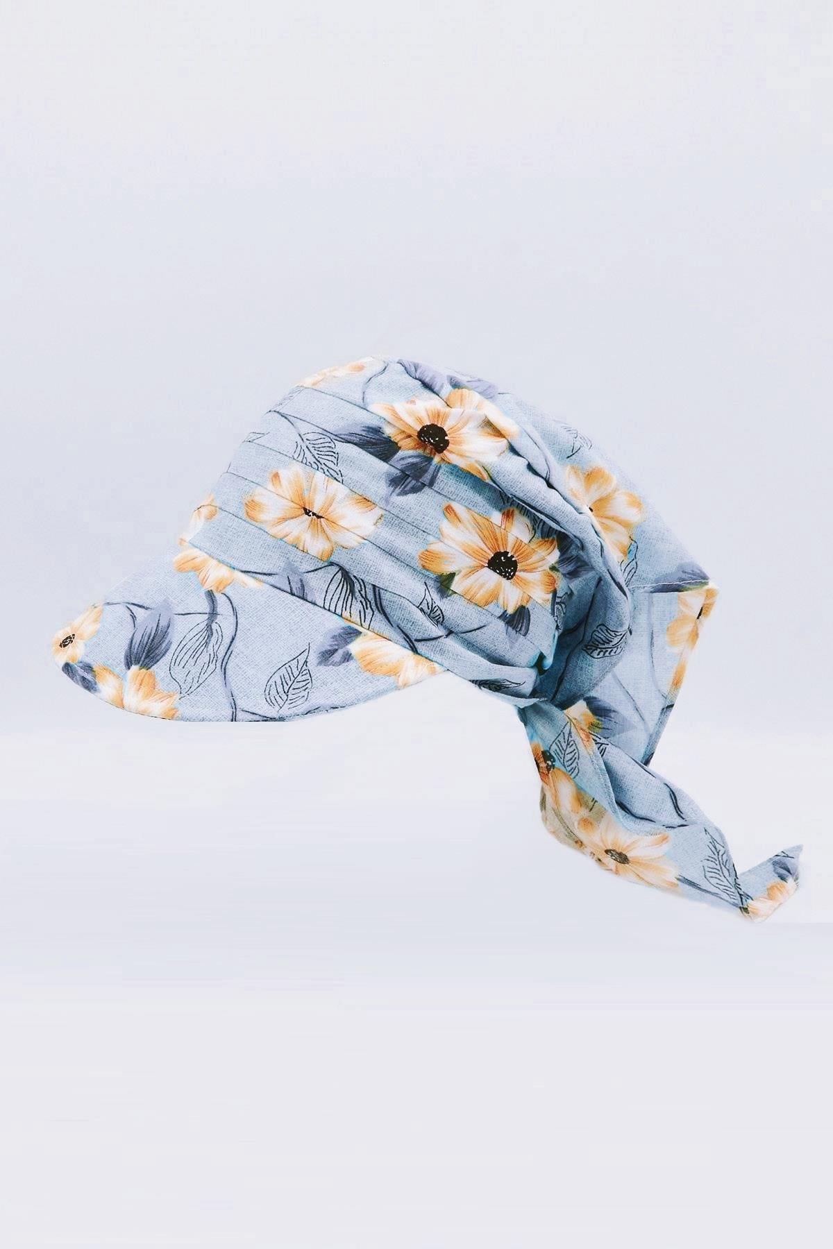 Çocuk Safari Bağlamalı Eşarp Siperli Bandana Plaj Şapkası 8-15 Yaş-Yıldız Desenli