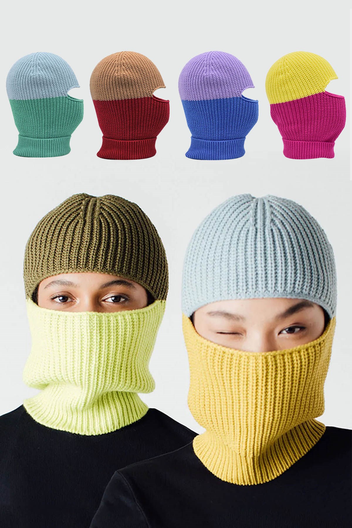 Color Block Renkli Balaclava Kar Maskesi Triko Bere Boyunluk 1 Adet
