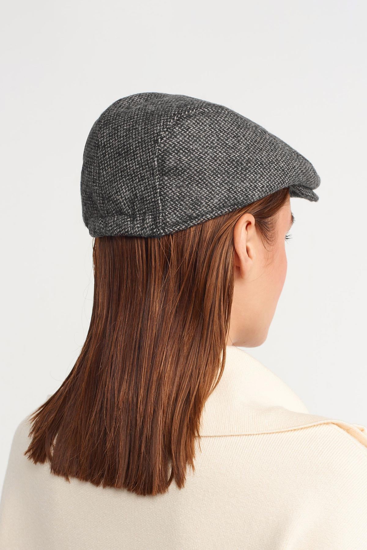 Copper Yünlü Flat Cap Balıksırtı Desenli Kasket Şapka