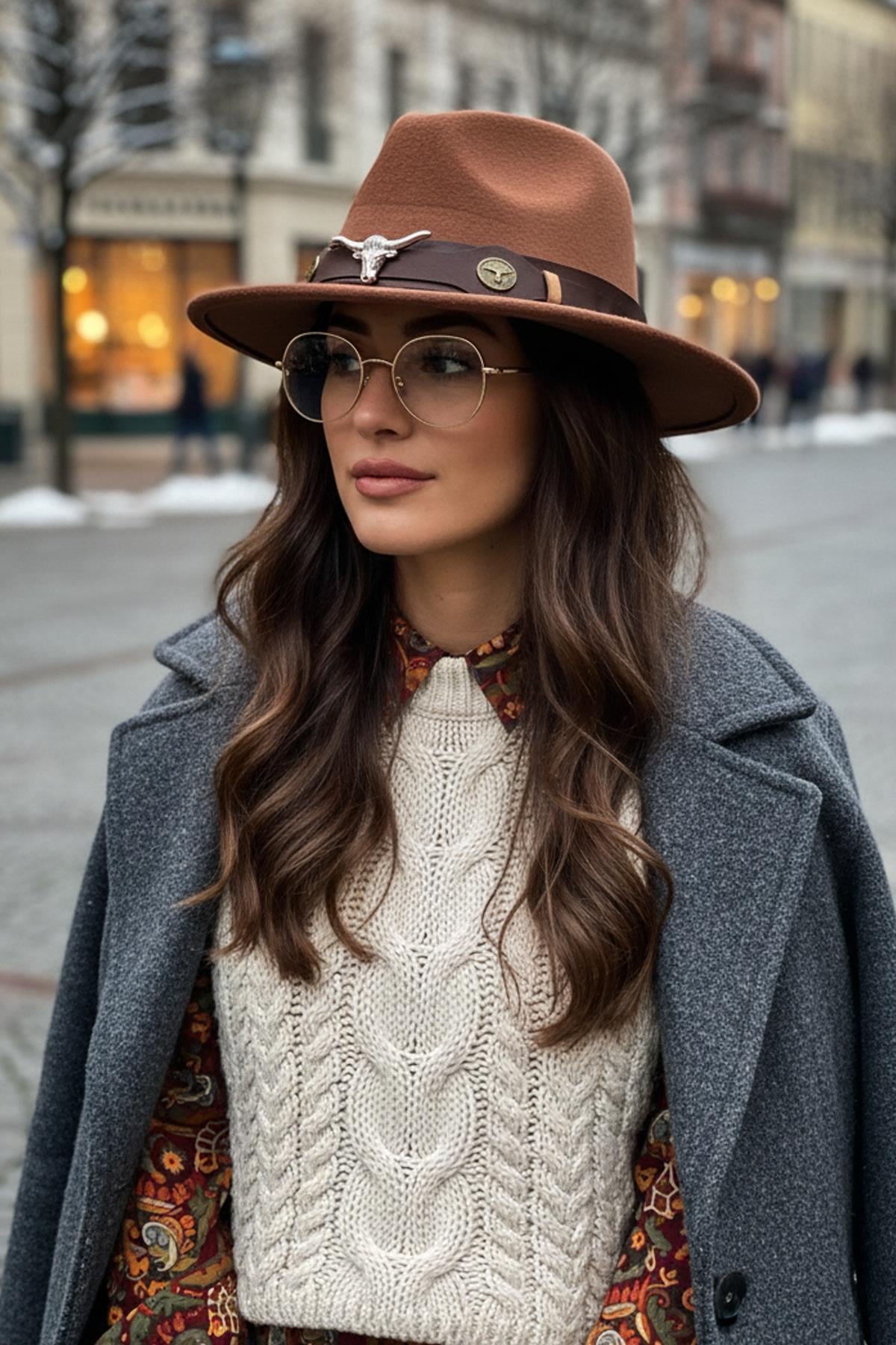 Deri Şeritli Boğa Figürlü Camel Fedora Şapka