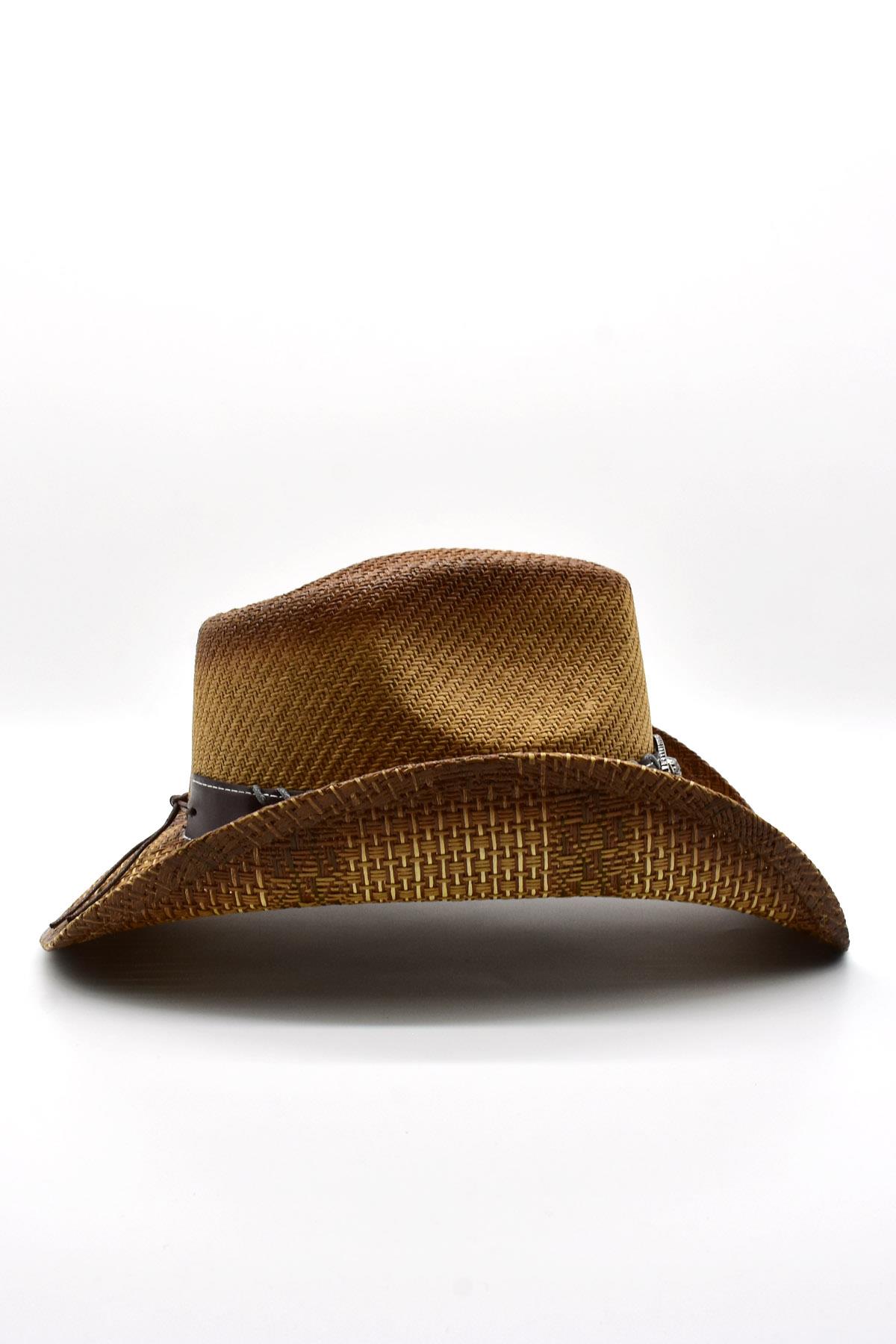 Deri Şeritli Boğa Figürlü Hasır Şapka Premium Classic Western Festival Beach Rave Hat