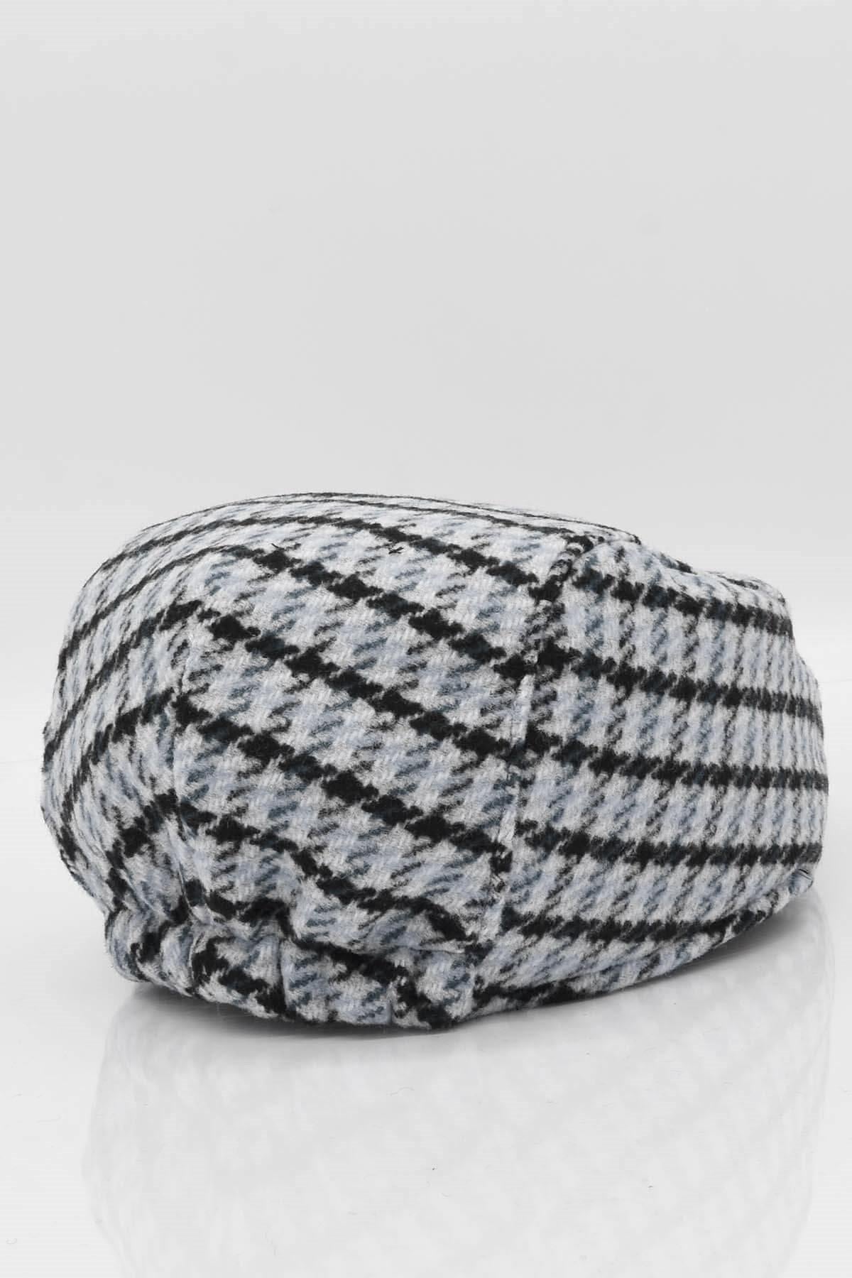Desenli Ekru Erkek Kasket Driver Şapka Flat Cap