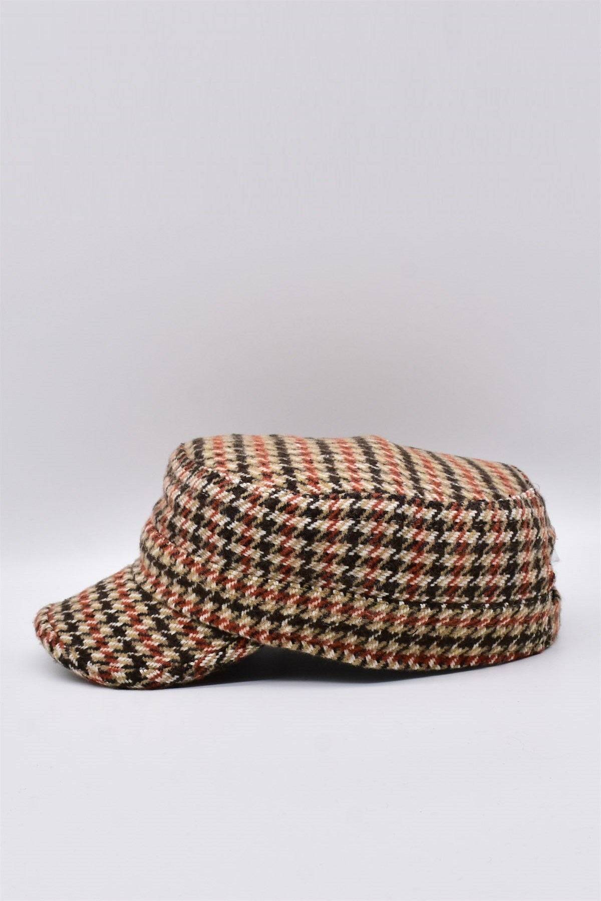 Patterned Houndstooth Hat Flat Cap Outdoor Winter Castro Cap Brick Color