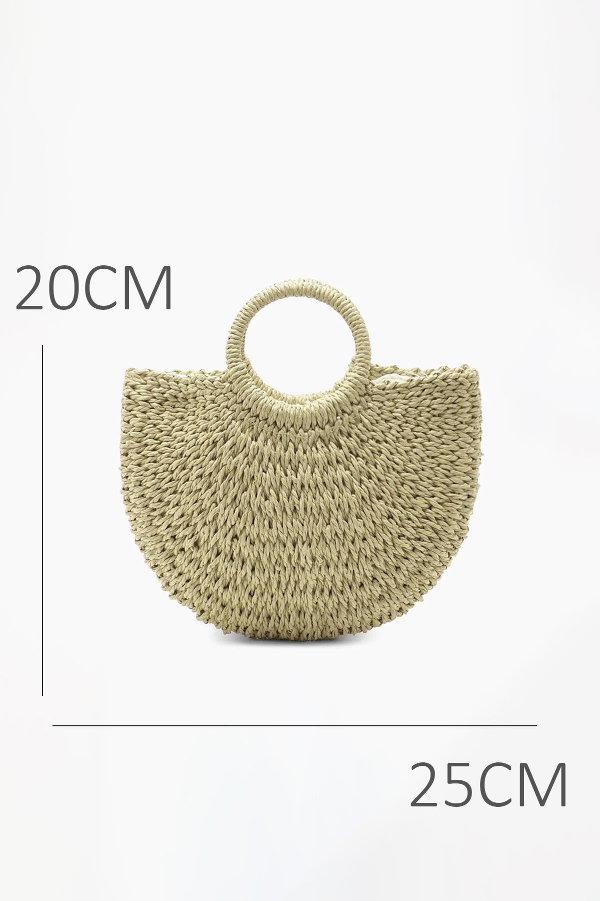 El Örgüsü Mini Hasır Çanta - Yazlık Plaj ve Günlük Omuz Askılı Rattan Çanta