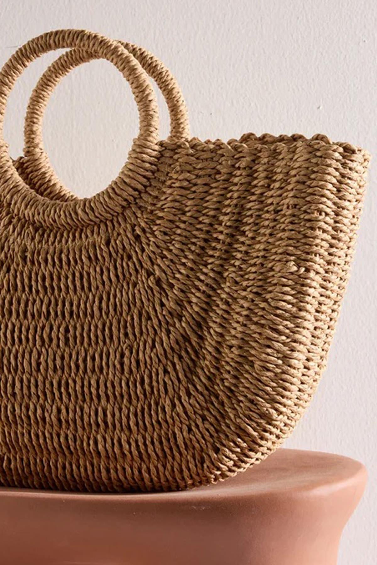 El Örgüsü Mini Hasır Çanta - Yazlık Plaj ve Günlük Omuz Askılı Rattan Çanta