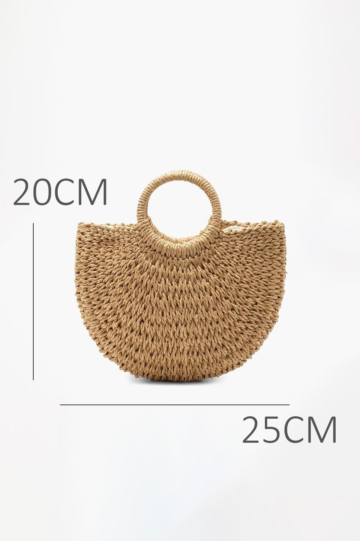 El Örgüsü Mini Hasır Çanta - Yazlık Plaj ve Günlük Omuz Askılı Rattan Çanta