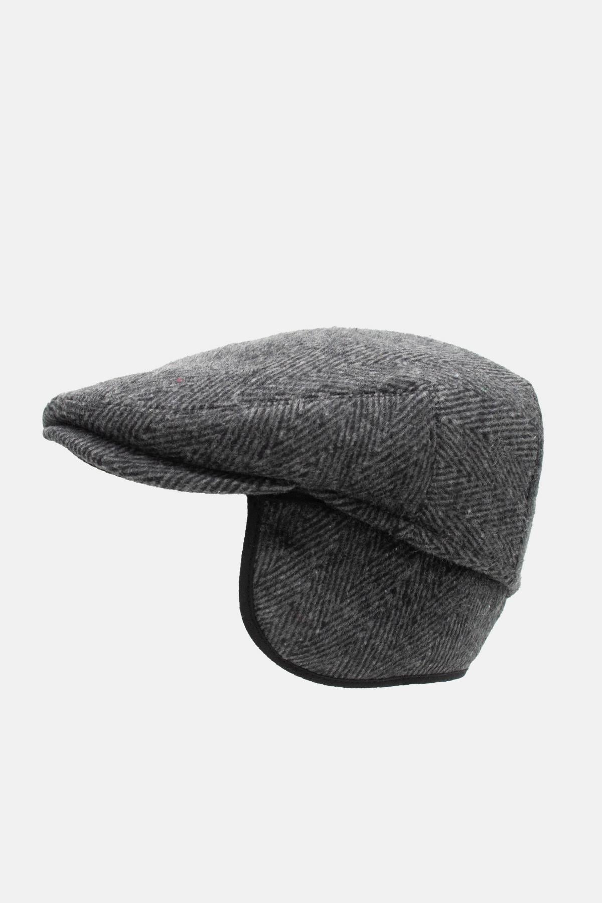 Erkek %100 Yün Kasket Kulaklı Şapka Flat Cap