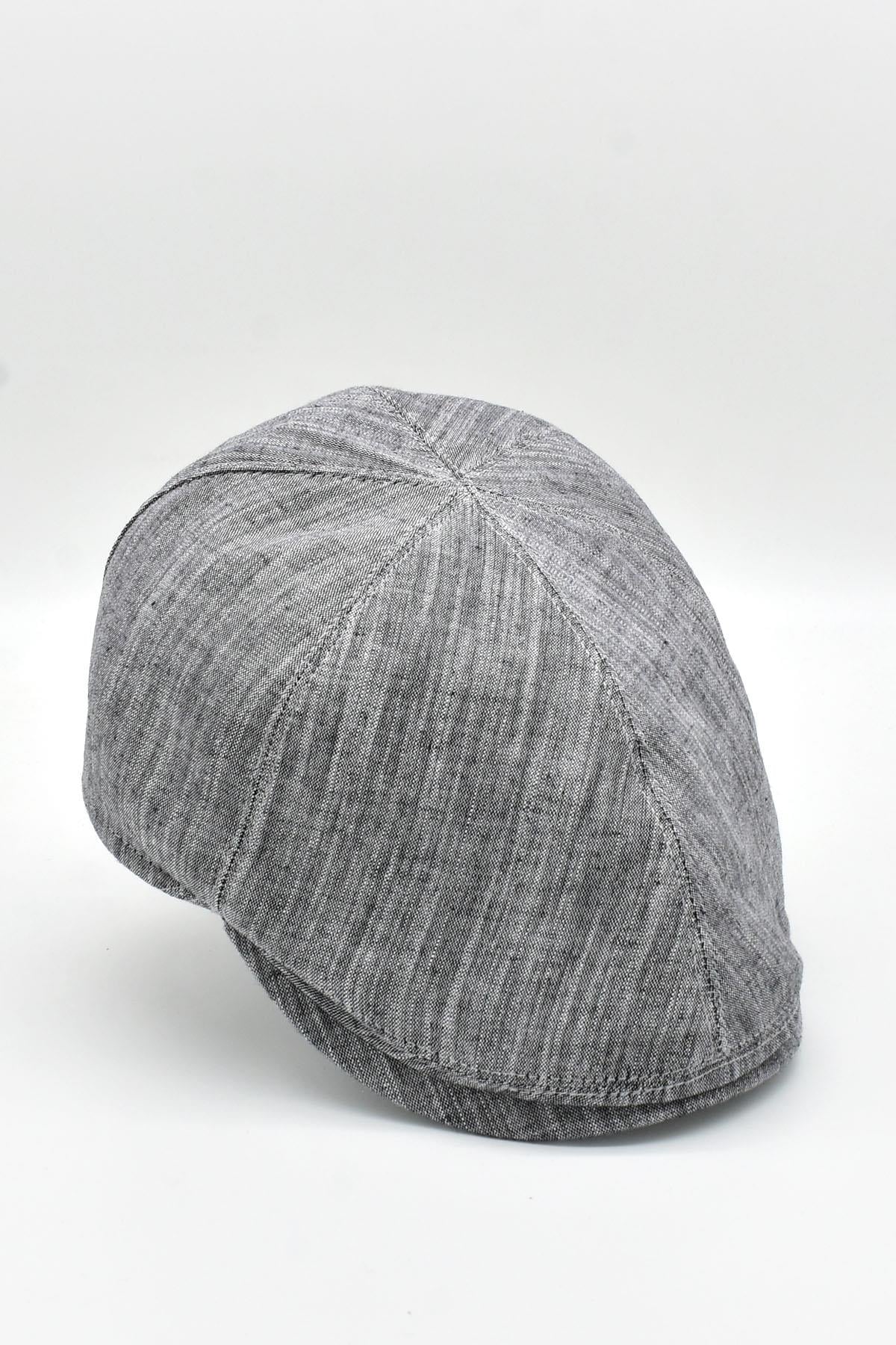 Erkek 6-Panel Şapka Premium Keten Gri Spor Kasket