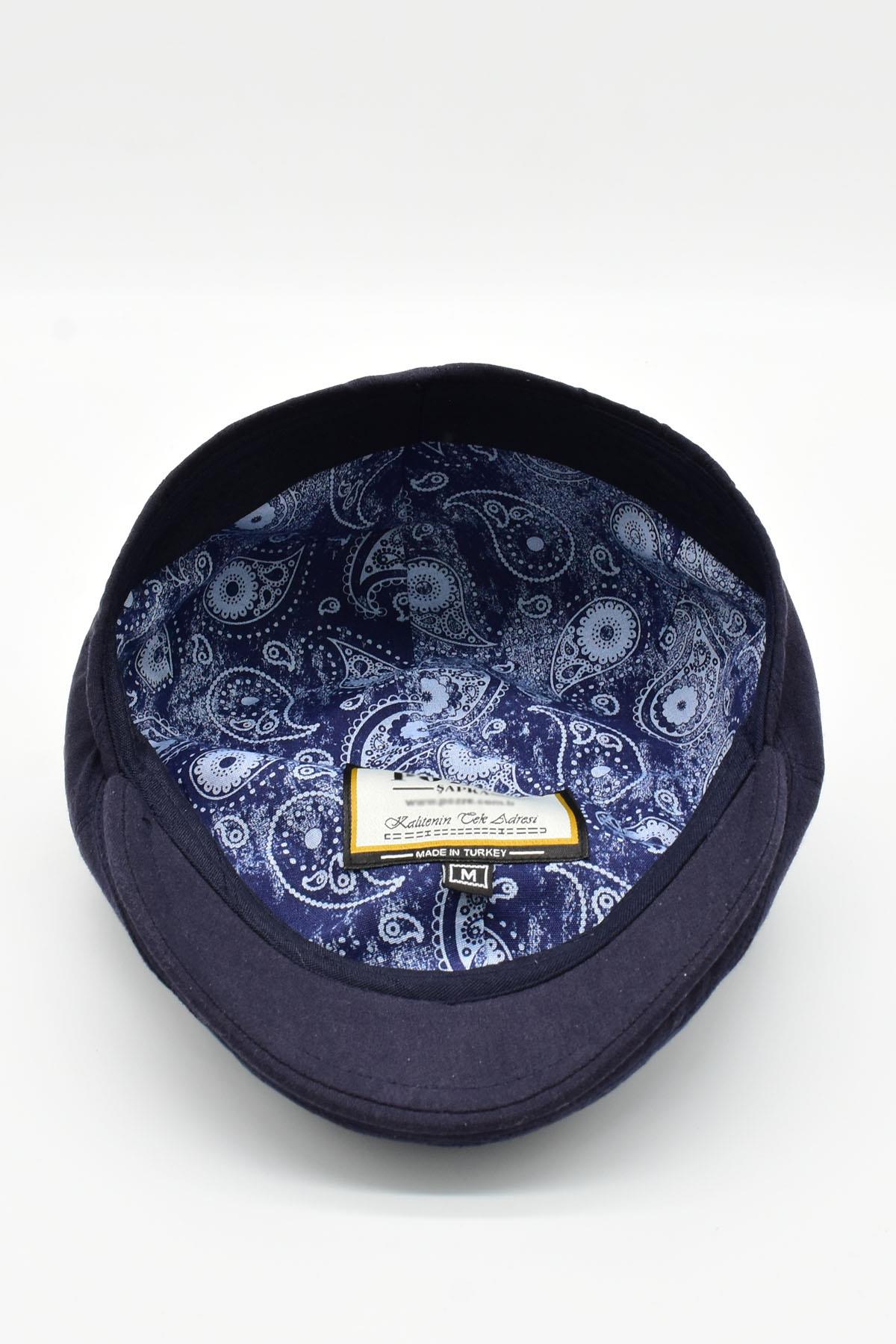 Erkek 6-Panel Şapka Premium Keten Lacivert Spor Kasket