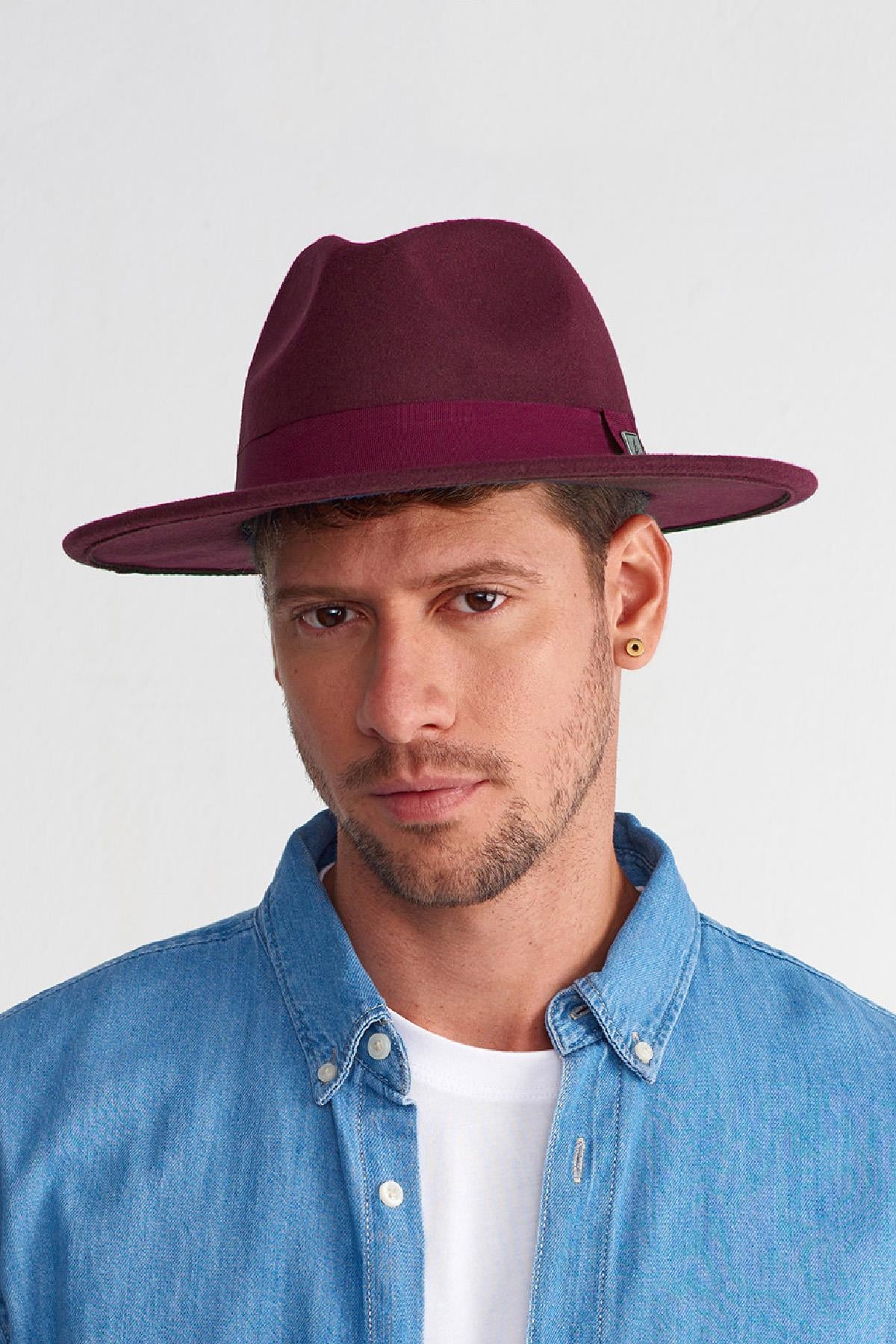 Mens Adjustable Burgundy Fedora Hat
