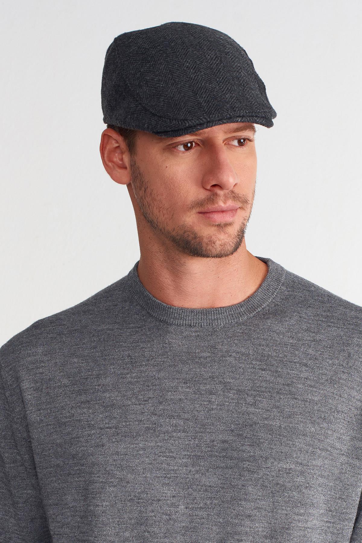 Mens Herringbone Winter Antrachite Holigan Flat Cap Hat