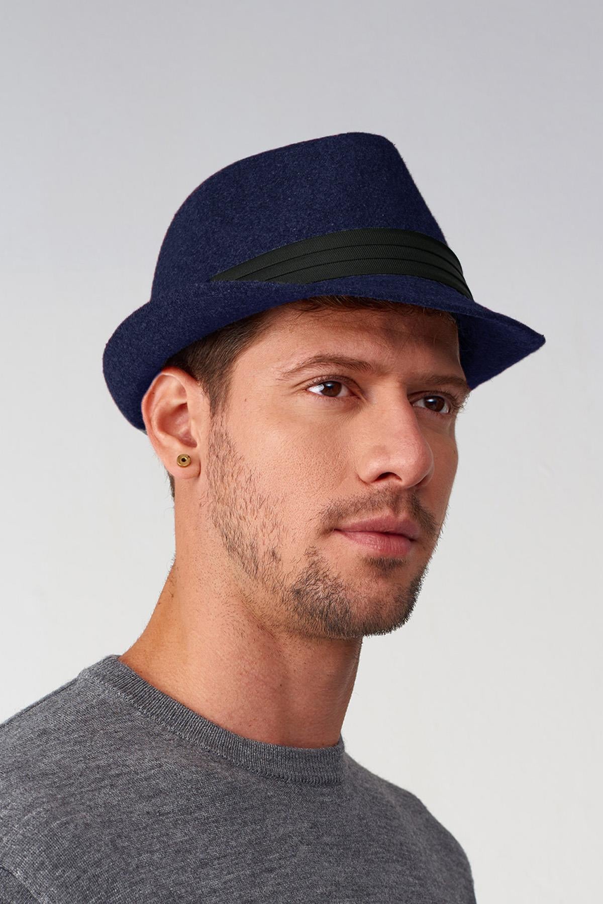 Mens Ribboned Short Brimmed Fedora Hat
