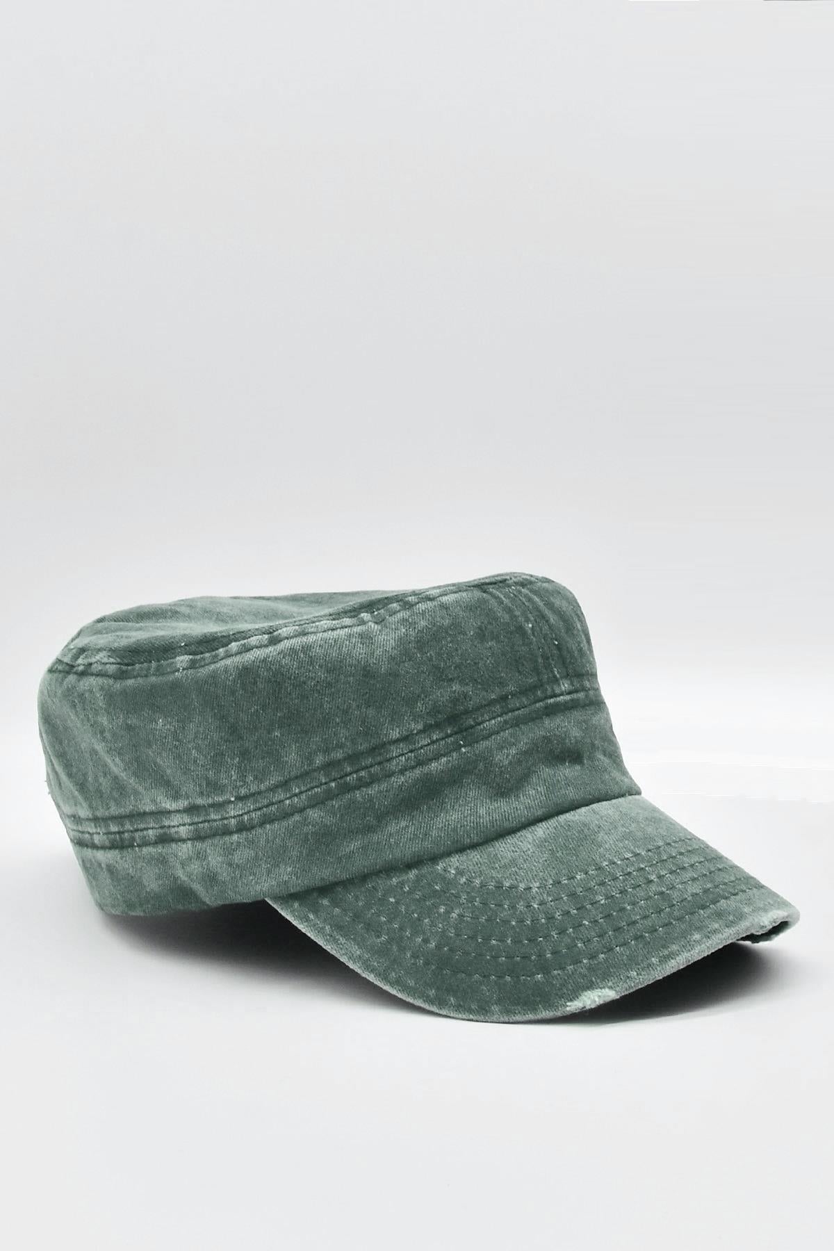 Mens Castro Hat Flat Cap Washed Cap-Green
