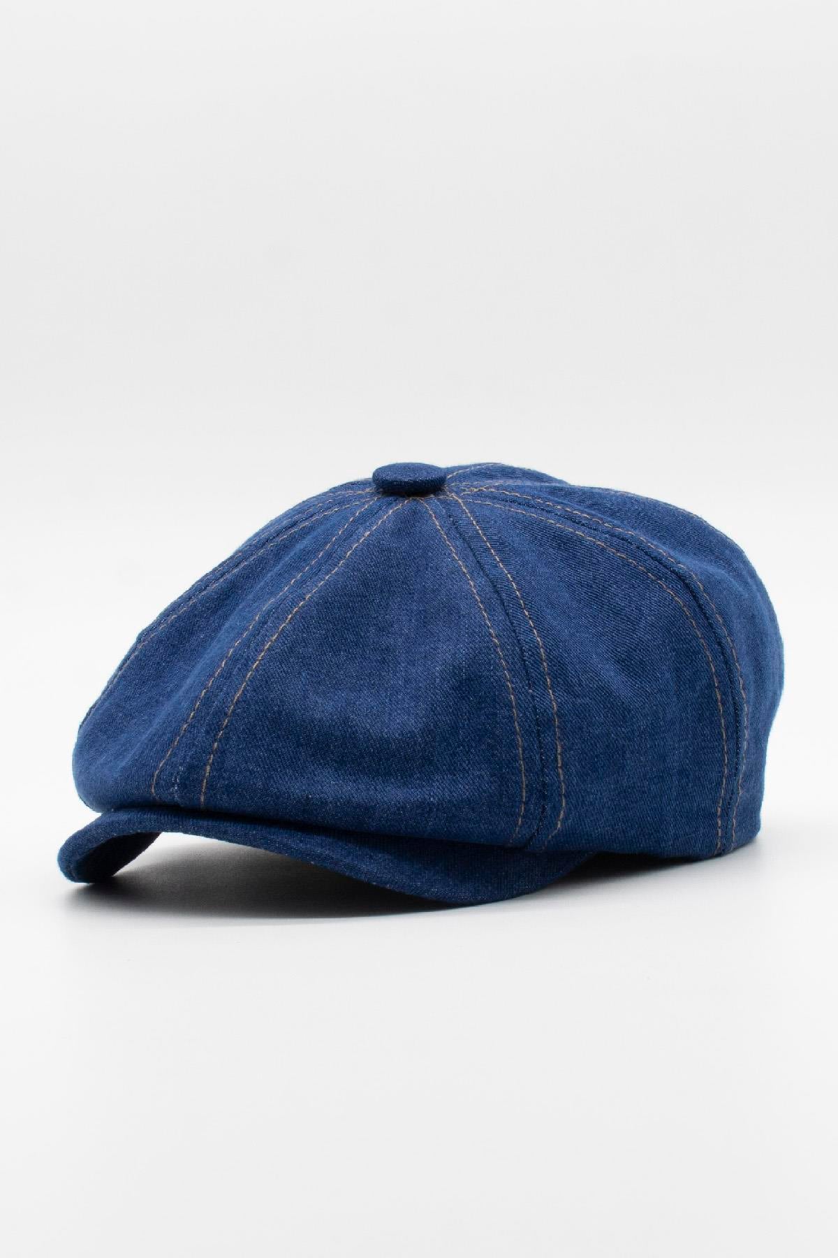 Erkek Denim İngiliz Newsboy Kasket - Koyu Mavi Kot Şapka | Standart Fit/Esnek
